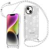 Krdvekm Cover per iPhone 14 / iPhone 13 6,1'' con Cordino, Aesthetic Fiori Motivo Disegno Trasparente Silicone Ragazze Case Corda con Regolabile Laccio Antiurto Antigraffio Bumper Custodia, Bianco