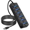 CERRXIAN Hub USB, splitter hub USB a 7 porte con interruttori LED on/off individuali da 2 m, cavo di espansione multi porta, trasferimento dati veloce, splitter USB per laptop, PC, HDD mobile