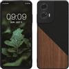 kwmobile Cover Compatibile con Motorola Moto G24 / E14 / G04 / G04s - Custodia in Fibra di Carbonio e Legno - Bumper Anti Urto - Back Protection Marrone Scuro/Nero