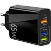 Synkris Caricatore USB C 65W Ricarica Rapida Multipla 5 Porte 2 Tipo C 3 Tipo A Spina Adattatore Fast Charge PD 3.0 Compatibile con Samsung iPad iPhone 16 15 14 13 12 11 Pro MAX SE Huawei Google Ricarica