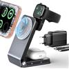 ALAFLY 3 in 1 Caricatore Wireless Magnetico per Qi2.2 25W [Adattatore 45W] Compatibile con MagSafe iPhone17, Apple Watch, AirPod, Supporto di Ricarica Wireless Portatile e Pieghevole per i Viaggi