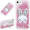 LCHDA Custodia per iPhone 6 Plus/6S Plus, Bling Liquido Scintillante Sabbie Mobili Diamante Lucente con Simpatico Supporto per Orecchie da Coniglio 3D Cristallo Silicone Protettivo Cover - Rosa