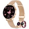 Erkwei Orologio Smartwatch Donna Piccolo con Effettua/Risposta Chiamate 3 Cinturini 41mm AMOLED Smart Watch Rotondo per iOS Android Orologio Fitness Contapassi Sonno Cardiofrequen Calcolatrice, Oro Rosa