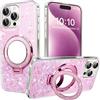 QIWEIQING Custodia Luxury Diamond Glitter per iPhone 13 6.1 Compatibile con Makeup Mirror, Staffa Supporto Magnetico Cover Morbida in Silicone Custodia Per iPhone 13 6.1. Pink DJM
