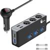 Qidoe Quick Charge 3.0 Presa Sdoppiatore Accendisigari: 12V/24V 3-Prese Adattatore per Auto Presa Multipla 150W DC con interruttore voltmetro 4 porte USB per GPS DashCam iPhone iPad Android