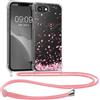 kwmobile Custodia Compatibile con Apple iPhone 17e / iPhone 16e Cover - Back Case in Silicone TPU - Protezione Smartphone con Cordino - rosa/marrone scuro/trasparente