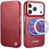 ICARER Custodia per iPhone 17 Pro Max, Cassa in Pelle Genuina con Slot per Schede, Copertura del Portafoglio a Flip Magnetico Compatibile con Mag-Safe e Carica Wireless per iPhone 17 Pro Max 6,9-Rosso