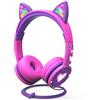 FosPower Cuffie per Bambini con Orecchie da Gatto a LED, Limite Volume Sicuro 85dB, Cuffie Cablate da 3,5mm, Cuffie Bambina per iPad, Tablet, Scuola, Viaggio, Rosa Acceso/Viola