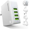 MANTO Adattatore da viaggio internazionale - Spina universale per USA, Regno Unito, UE, AU, 4 porte USB-A, ricarica rapida 4,4 A/22 W