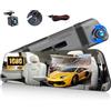 CAMECHO Dashcam Specchio retrovisore da 4,5 pollici Full HD 1080P Screen, Telecamera per auto grandangolare con fotocamera anteriore e posteriore impermeabile, sistema di parcheggio