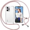 ISOI Cover con Cordino per Xxiaomi Redmi Note 12+ Pro Plus, Custodia Trasparente con Collana Tracolla Laccio Collo Ultra Sottile Morbido TPU Silicone Antiurto AntiGraffio Antiscivolo Case, Rosa