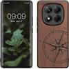 kwmobile Custodia Compatibile con Xiaomi Redmi Note 14 PRO 4G Cover - Back Case in Legno con Bumper in Silicone TPU - Bussola Vintage Marrone Scuro