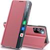 Qissy Custodia per Samsung Galaxy S20+, pieghevole, sottile a specchio, in pelle rigida, resistente agli urti, per Samsung S20+ 5G, con supporto, pieghevole, Clear View per Samsung Galaxy S20+, colore: rosa