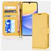 TECHGEAR Custodia a portafoglio in pelle per Galaxy A15 5G, custodia protettiva a portafoglio [blocco RFID] con porta carte di credito, supporto e cinturino da polso, in pelle PU gialla con chiusura