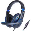 ENHANCE GX-H5 Cuffie da Gioco con Microfono Rotante - Archetto morbido regolabile, Regolatore del volume con cavo intrecciato, Auricolari con isolamento acustico USB, Cavo sdoppiatore incluso (blu)