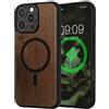 kwmobile Cover per Apple iPhone 16 PRO Max Cover Legno - Custodia per Smartphone con Paraurti in TPU - Compatibile con MagSafe - Marrone Scuro/Nero Legna