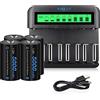 CITYORK Set caricabatterie LCD - per batterie AA AAA CD D batterie NI-MH/NI-Cd - con batterie NI-MH C 4000mAh (4 pezzi)