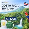 travSIM Costa Rica SIM Card | 12GB di dati mobili a velocità 4G/5G | Roaming 0 in El Salvador, Guatemala, Nicaragua e Panama | Il piano sulla SIM Card Costa Rica è valido per 30 giorni