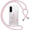 Gcxvaoi Cover con Cordino per Samsung Galaxy A56 5G, Aesthetic Fiori Disegni Custodia con Collana Tracolla Laccio Corda, Trasparente Sottile TPU Silicone + PC Antiurto Case per Samsung A56, Rosa 02
