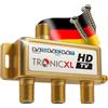 TronicXL Splitter SAT a 3 ingressi I 24 k Gold Distributore antenna I spina F Passaggio DC I per Vodafone TV via cavo DVB-C BK DVB-T2 Cavo Unicable Distributore I Full HD compatibile 3D 4K digitale