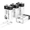 TQTHL Batteria 9V Ricaricabile,4 PCS 1300mAh 9Volt Pile Ricaricabili USB A Lunga Durata Per Tutti Gli Usi Con Cavo Di Ricarica USB 2 in 1 (4 PCS)…
