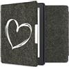 kwmobile Custodia compatibile con Kobo Aura H2O Edition 2 - Cover a libro per eReader - Protezione in feltro - Flip Case - Cuore bianco/grigio scuro