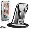 GOODVISH Cover Trasparente con Cordino per iPhone 13 6.1'', con 2 Pezzi di Pellicola Protettiva, Custodia con Regolabile Laccio Tracolla, [Antiurto] [AntiGraffio] Case con Collana, Negro