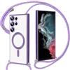 Pnakqil Magnetica Cover con Cordino per Samsung Galaxy S22 Ultra 5G, Compatibile con Magsafe Ricarica Wireless, Placcatura Disegno Custodia con Collana con Regolabile Laccio Tracolla, Viola