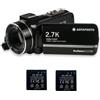 AgfaPhoto Realimove CC2700 - Videocamera da 2,7 K, foto da 24 MP, touch screen IPS da 3,0, zoom digitale 18x, luce LED, telecomando, 2 batterie al litio