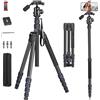 Manbily Treppiede per Fotocamera 188cm 74 Treppiede Monopiede da Viaggio Reflex 42cm Testa a Sfera con Manico 360° in Alluminio Leggro per DSLR Videocamera Smartphone Clip Proiettore MA-255L (Blu)
