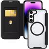 HAONANDE Magnetica Cover Per Samsung Galaxy S23, Custodia Pelle PU Flip Compatibile con MagSafe, slot per carte, blocco RFID, Pportafoglio Protettiva Antiurto Trasparente Case Nero