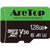 Aretop Scheda Micro SD da 128 GB, scheda di memoria Micro SD + 1 adattatore, UHS-I, U3, C10, A1, V30,4 K UHD Full HD per fotocamera/smartphone/drone, Dash Cam, fino a 90 MB/s