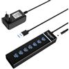 Zevmi Hub USB 3.0 con alimentatore: 7 porte USB Hub attivo per trasferimento dati ad ultrasuoni, multipresa USB per PC, laptop, flash, HDD mobile