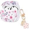 DiyGody Custodia Trasparente Compatibile con Airpods 4 Generazione 2024 con Portachiavi, Cover Protettiva con Motivo di Fiori Rosa per Donne, Case in TPU Ultrasottile AntiGraffio Antiurto Anti Scivolo