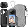 LEWOTE Kit di Accessori 7in1 Compatibile con Insta360 X3 [Custodia in Silicone per Fotocamera e Copriobiettivo] [2 Pellicole Protettive] [Custodia per il Trasporto Esterna con Moschettone]