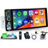 Hodozzy 2025 Hodozzy Autoradio 1 Din con Carplay Wireless Android Auto con Schermo da 6,8 Pollici, Autoradio Bluetooth 1 Din con Mirror Link/FM/2 USB/USB-C con Telecamera Posteriore