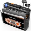 Gracioso Lettore di cassette Bluetooth con batteria ricaricabile da 1100 mAh, lettore di cassette vintage compatto con auricolari, lettore di microcassette posteriore a clip per casa, parco