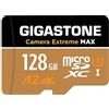 Gigastone [5 Anni Recupero Dati 0] GIGASTONE 128 GB Scheda di Memoria, Camera Extreme MAX, Velocit? fino 160/120MB/s, DJI, Insta360, Dashcam, 4K Video, UHS-I A2 V30 U3 Micro SDXC con Adattatore