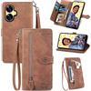JayModCase Custodia per OPPO Realme C55, con chiusura lampo Funzione Stand scomparti [Magnetica] [Antiurto] Pelle portafoglio Cover per Realme C55 - Marrone