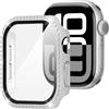 Suoman Cover per Apple Watch SE 3/2/1 /Series 6 5 4 44mm Pellicola Protettiva Ultrasottil PC Vetro Temperato Rigido Diamante Custodia Protettiva Case,Argento,44mm