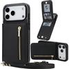 MODFYN Custodia per Apple 17 Pro Max Cover con Cordino, Premium Pelle PU Portafoglio con Slot per Scheda Supporto Antiurto Libro Case per iPhone 17 Pro Max.Black