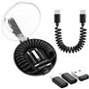 YACSEJAO Kit adattatore per cavo di ricarica multi USB C a spirale, multi-tipo USB, convertitore portatile con adattatore iOS/Micro USB/USB A (nero)