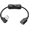 JSADZKJ Cavo di prolunga USB 3.0 a 90 gradi, USB tipo A maschio a femmina con interruttore on/off, cavo ad angolo sinistro, USB 3.0, cavo di ricarica per strisce LED, USB, ventola per laptop, TV 1FT