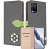 MOJIA Custodia a Portafoglio per Vivo Y21s / Y21 / Y33s, Cover in Pelle PU Flip con Fiore e Chiusura Magnetica Foglia, Slot Carte, Funzione Stand.-Green