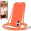 Jrkvniv Cover per iPhone 17 con Cordino, Morbido TPU Silicone Case con Laccio Tracolla, Regolabile e Rimovibile, Antiurto AntiGraffio Case per iPhone 17, Arancia