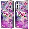 CLM-Tech Custodia compatibile con Samsung Galaxy A17 5G / A26 5G - Sintetica Pelle Cover, Portafoglio con Funzione Supporto e Slots, Case Motivo Floreale Farfalle viola