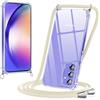 Yoedge Cover per Samsung Galaxy A54 5G con Cordino 6,4, Trasparente Custodia con Collana Tracolla Laccio Collo Corda, Sottile Protettiva Bumper Antiurto Anti-giallo Silicone Case, Beige