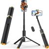 Vimose Treppiede per Smartphone 158cm, Bastone Selfie Stick con Telecomando Bluetooth, Cavalletto Estensibile e Compatto per Video, Supporto Telefono Stabile Compatibile con iPhone/Android