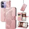 JIUNINE Cover per OPPO A40 4G / OPPO A40M / OPPO A60 5G, Custodia Interno TPU Antiurto Portafoglio con Disegni di Farfalla [Carta Fessura] [Supporto Stand] Cover Libro in PU Pelle, Oro rosa