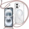 ZYIMOU Cover per iPhone 16 Custodia con Cordino Compatibile con MagSafe, Custodia Trasparente Magnetica con Laccio Catena Potettiva Antiurto Case, Catena Oro Rosa